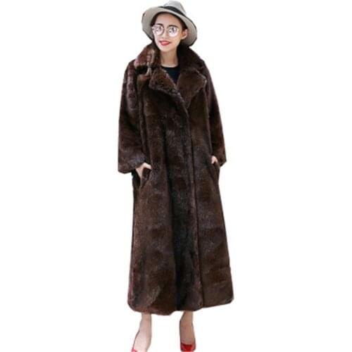 2021 Fashion Brown Plus Size 6XL Women Winter Loose Mink Coat Faux Fur Coat Long Thick Warm Swan Velvet Fake Fur Jacket Coat