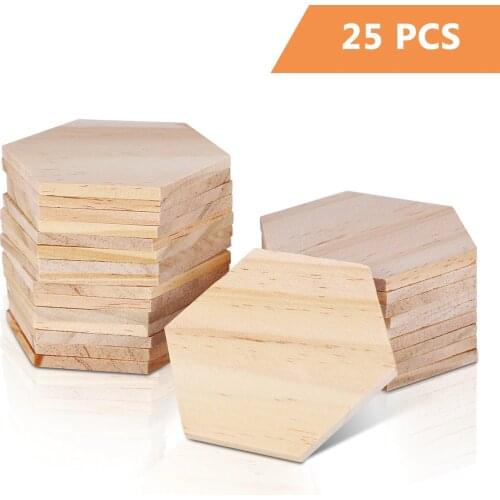 SUPVOX 25pcs 9cm Wooden Slices Hexagonal Blank Name Tags Wooden Pieces Discs Wood Ornaments For Party Wedding Home Decoration