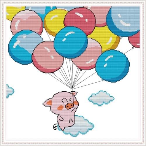 Everlasting Love Balloon And Pig Chinese Cross Stitch Kits Ecological Cotton Stamped Printed 14 DIY Christmas Wedding Decoration