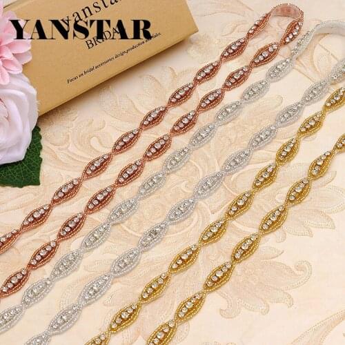 YANSTAR (10Yards) Wholesale Handmade Bridal Crystal Rhinestones Appliques Accessory Sewing On Bridal Sash YS882