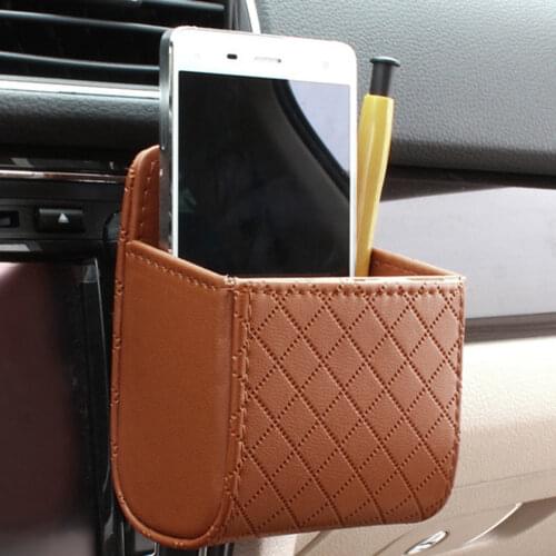 Auto Vent Outlet Trash Box PU Leather Car Mobile Phone Holder Storage Bag Organizer Automobile Hanging Box Car Styling 3 Colors