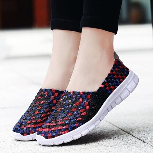 Big Size Woven Running Shoes Women Summer Sneakers Woman Sports Breathable Women Shoes 2019 Light Weight Sport Slip-on Gym A-328