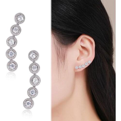 925 Sterling Silver Five Round CZ Ear Cuff Climber Earrings For Women Luxury Jewelry Orecchini Aros Aretes Ear Jacket oorbellen