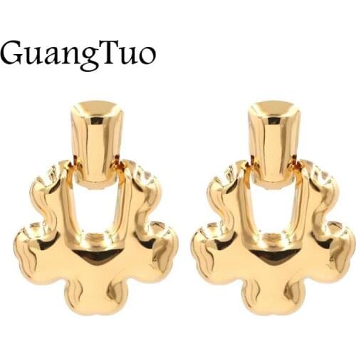 EK2210 Vintage Big Plum Blossom Flower Shaped Drop Earrings for Women European Geometric Statement Smooth Metal Earing Jewelry