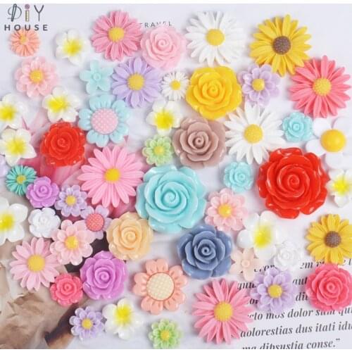 10-50Pcs Mixed Flower Flatback Planar Resin Color DIY Craft Supplies Phone Shell Decor Patch Material Ornament Hair Accessories