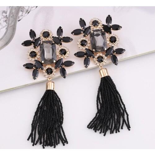 2021Korean Long Earrings Cystal Drop Earrings For Women Girls Elegant Beads Tassel Earings Big Pendientes Women Fashion Jewelry