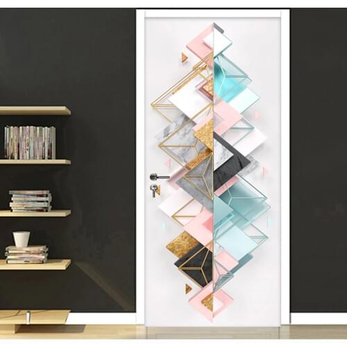 3D Geometric Pattern Door Sticker Decoration Poster Wallpaper PVC Waterproof Self-adhesive Modern Living Room Bedroom Door Mural