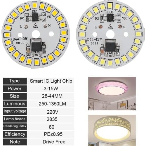 5Pcs DIY LED Bulb Lamp SMD 15W 12W 9W 7W 5W 3W Light Chip AC220V Input Smart IC LED Bean For Bulb Light White