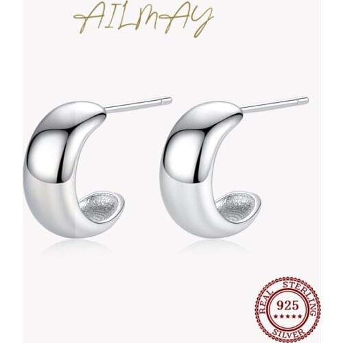 Ailmay Genuine 925 Sterling Silver Minimalism Charm Element Silve Earring For Women Girls Anti-allergy Fine Jewelry Gift