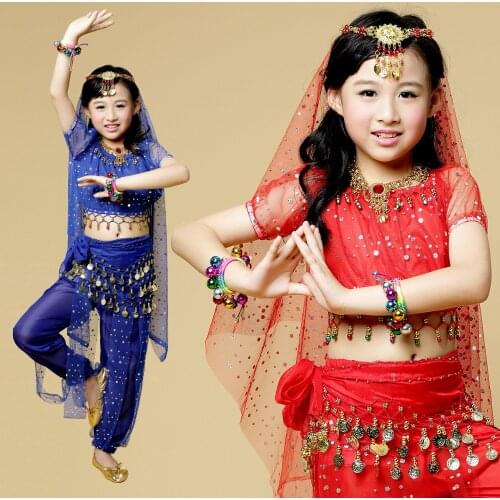 Children Belly Dance Costume Kids Indian Dance Dress Child Bollywood Dance Costumes for Girls Performance Dance Wear
