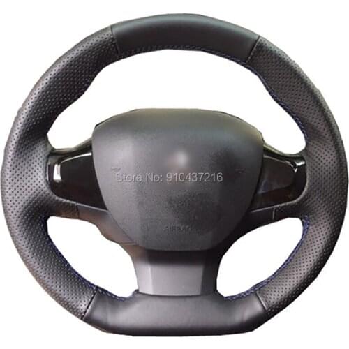 For Peugeot 308 206 207 2008 308S 408 508 2016 Black Suede Hand-stitched Car Steering Wheel Cover