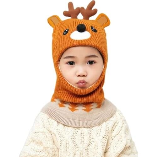 Doitbest 2 to 6 years old Boy girl Beanie Protect neck Handmade deer Windproof Winter Child knit hat kids girls Earflap Caps