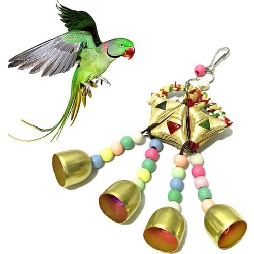 Pet Bird Parrot Bell Beads Hanging Straw Pendant Cage Decor Play Chewing Interactive Toy Pets Accessories Bird Cage Home Tool
