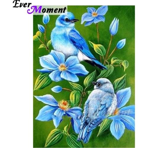 Ever Moment Diamond Painting Blue Flower Bird Full Square Drill Handmade 5D DIY Mosaic Diamond Embroidery Decoration ASF1759