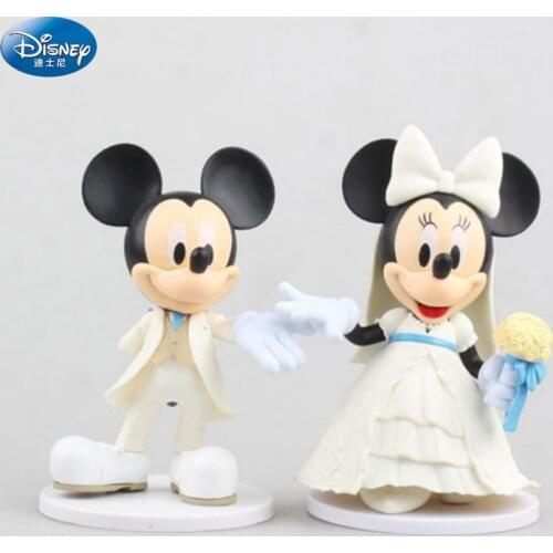 2 pcs/set Cartoon Wedding Mickey Mouse Minnie Figures toys Wedding cake decoration Action toys 7-9 cm