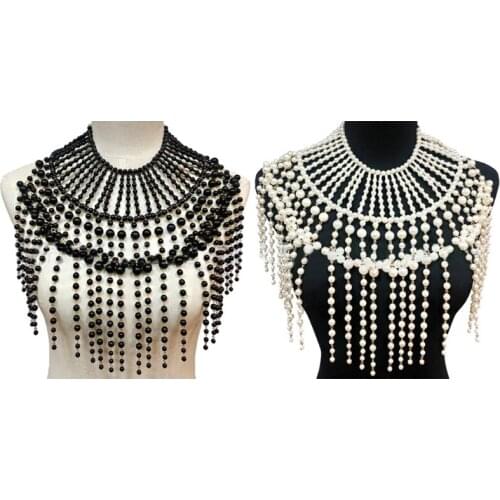 Florosy Long Bead Chain Chunky Simulated Pearl Necklace Body Jewelry for Women Costume Choker Pendant Statement Necklace New