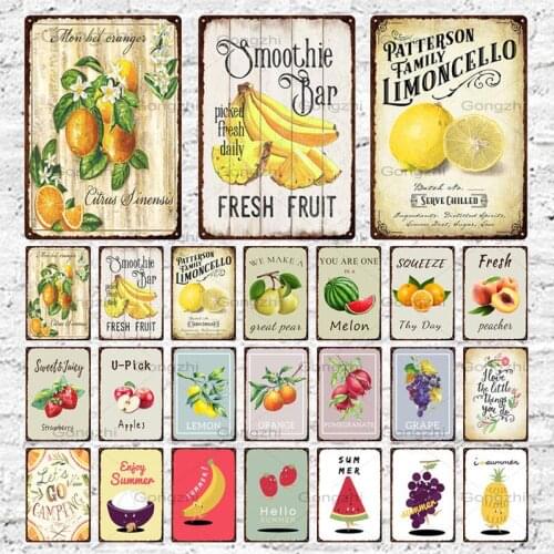 Fruits Metal Tin Sign Plaque Vintage Tin Plate Wall Art For Kitchen Farm Restaurant Decoration Retro Decor Iron Painting 20x30cm