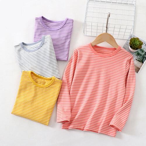 6 Colors Stripe T-Shirt for Girls Tops Baby Boys Long Sleeve Round Neck Base Shirt New Autumn Winter Warm Teens Kids Sweatshirt