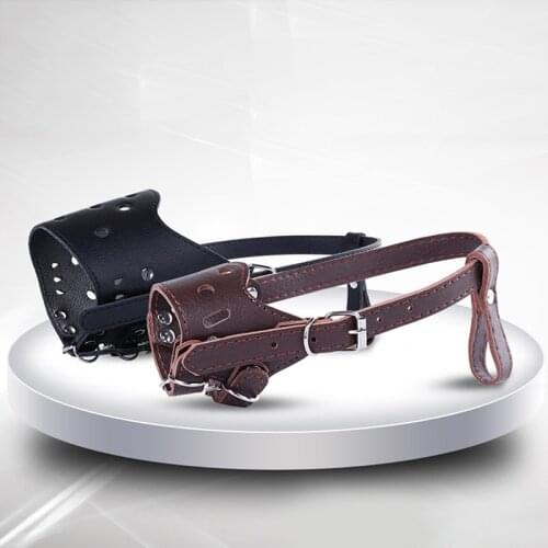 PU Leather Pet Dog Muzzle Adjustable Breathable Anti Bark Bite Chew Safety Soft