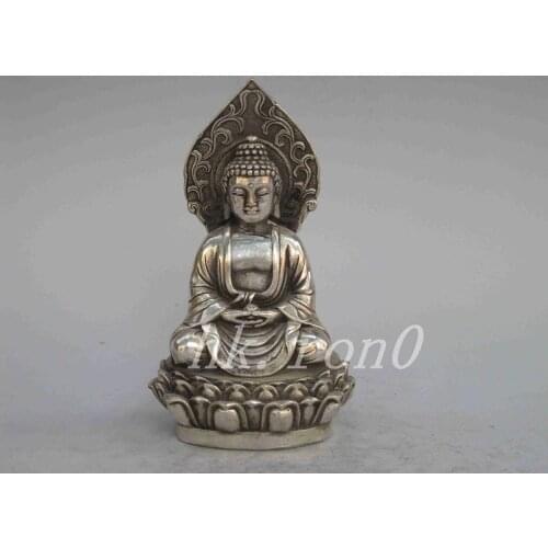 Exquisite Chinese Collection of Vintage Old-type Manual Tibetan Silver Buddha Statue