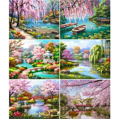 HUACAN Painting By Number Lake Scenery Drawing On Canvas Diy Paint By Numbers Handpainted Modern Wall Art Gifts