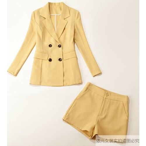 2 piece set women women spring and summer new fashion loose yellow temperament commuter suit shorts suit suit two-piece set