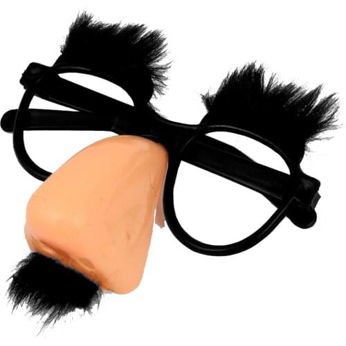 Coral Clown Pink Nose and Black Mustache Round Glasses