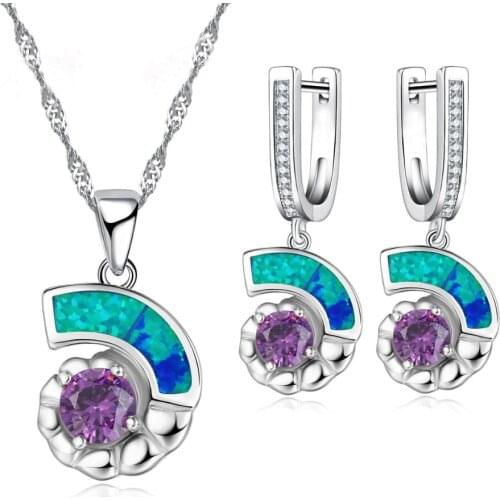 Cut Snails Animal Jewelry Set For Women Imitation Blue Fire Opal Purple Crystal Pendant Necklace Earrings Women Wedding Jewelry