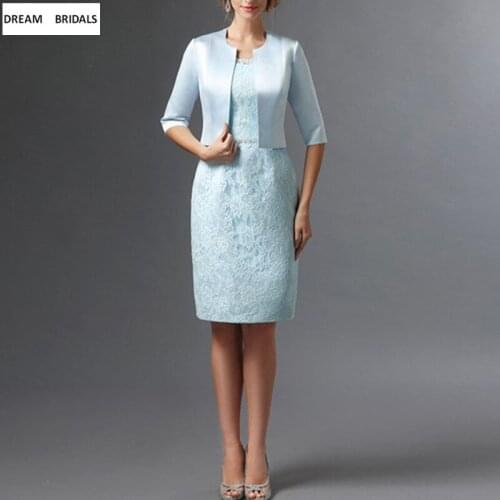 New Arrival Sheath Knee-Length Lace Mother of the Bride Dresses With Jacket For Weddings Beading Sash Vestido De Madrinha 2019