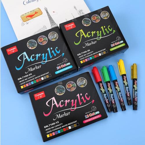 12/24/36 Colors Acrylic Paint Brush pen Art Marker Pen for Ceramic Rock Glass Porcelain Mug Wood Fabric Canvas Painting