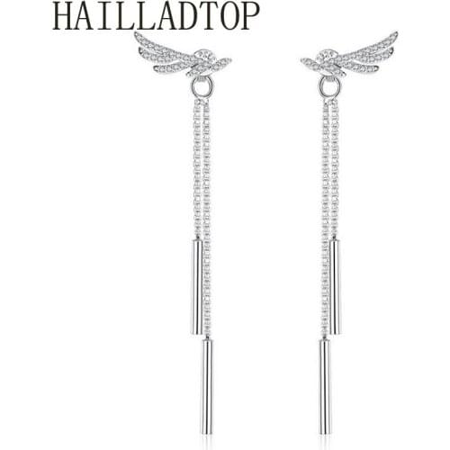 HAILLADTOP Sweet Style Simple Angel Wings Earrings Drop Earrings Womens Ear Ornaments Long Tassel Dangle Silver Drop Earrings