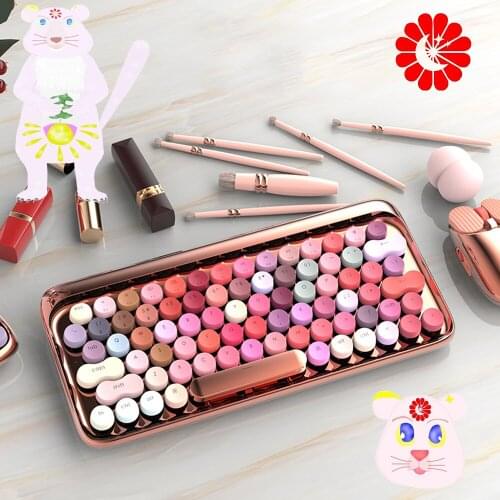 Cute lipstick rose gold color wireless bluetooth mechanical keyboard brown switch with backlight mechanical keyboard