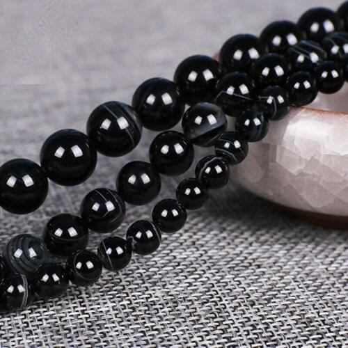 Natural Stone Black Onyx Sardonyx Agates Round Loose Spacer Beads For Jewelry Making 15" Strand DIY Bracelet Accessorries Beads