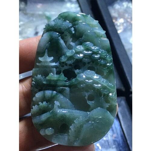 Natural Myanmar jade A HandCarved landscape green jade pendant jade necklace pendants jewelry jade necklaces woman