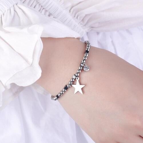 Stainless Steel Star Heart Figure Tree of Life Clover Charm Bracelet Energy Beads Crystal Bracelet Women Steel Jewelry girl Gif
