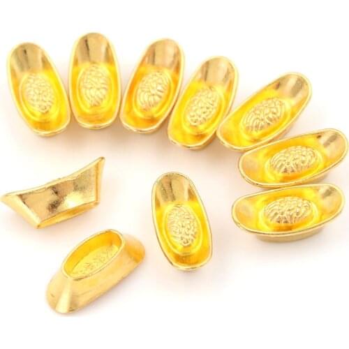 New 10pcs/set Chinese Gold Ingot Ornament Lucky Yuanbao Fengshui Decor Metal Mascot Crafts Feng Shui Auspicious Lucky Crafts