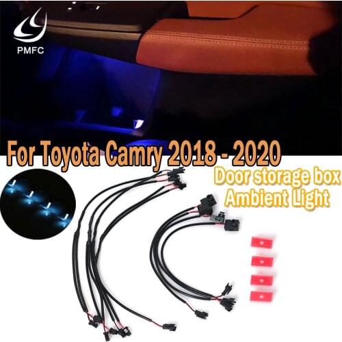 PMFC LED Atmosphere Light Interior 4Door storage box Ambient Light Ice Blue LED Photoconductive style For Toyota 2018 2019 2020