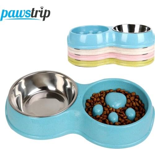 Pawstrip Double Pet Bowl Dog Food Water Feeder Stainless Steel Dog Bowl Pet Drinking Dog Cat Feeding Bowl Small Dog Double Bowl