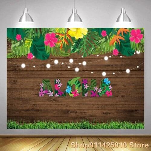 Retro Wooden Flowers Hawaiian Carnival Background Holiday Party Decoration Photography Studio 3D Digital Photo Custom Backdrop