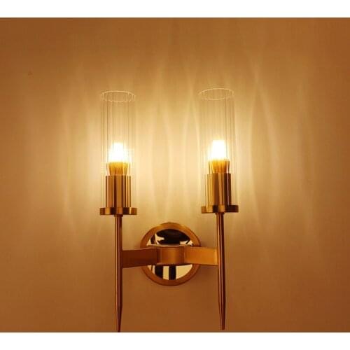 Light Luxury Fashion Golden Wall Light 2-head Living Room Aisle Porch Corridor Decorative Bedroom Bedside Sconce