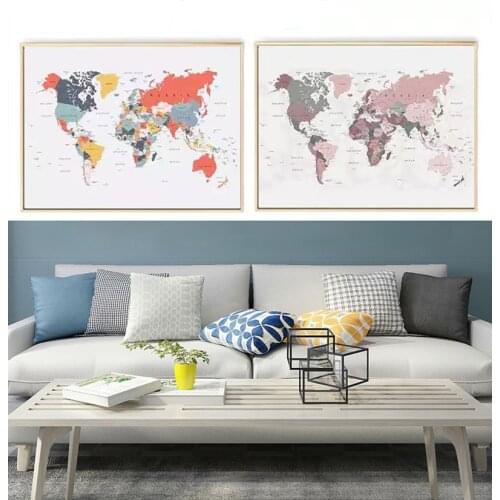 Nordic high-definition world map background wall porch living room study murals poster print picture decorative painting