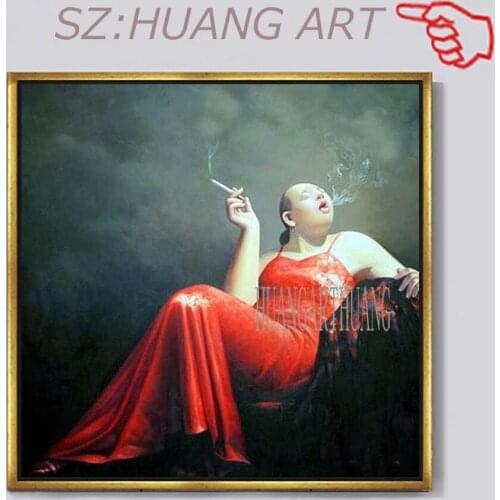 Modern figure painting of high-grade oil painting women smoking sexy girl in a red large murals hotel decorated hall