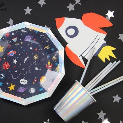 Party Disposable Paper Plate Cup Napkin Birthday Decor Spacecraft Kids Party Supplies Decorations Tableware Birthday Gift Flag