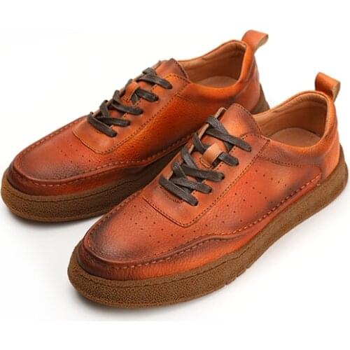 Yomior Vintage Real Cow Leather Casual Men Shoes Handmade Top Quality Dress Loafers Luxury Lace-up Breathable Flats Men Sneakers