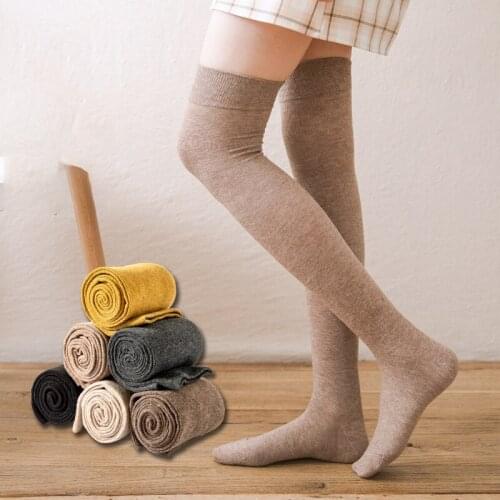 Women Over The Knee Socks Tube Socks Spring Autumn Solid Color Long Sock High Tube Warm Socks Cotton Japanese Style Calf Socks