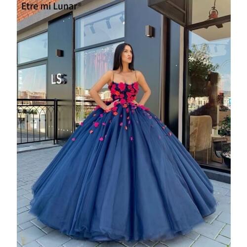 2020 Blue Flowers Sleeveless Wedding Dress Sexy Spaghetti Straps Ball Gowns vestido de novia WD30653