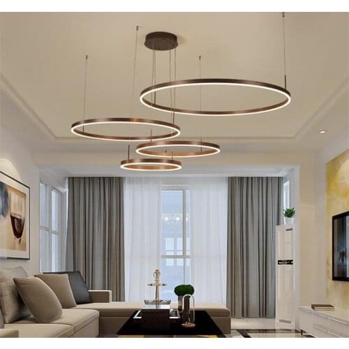 Golden Coffee Black Lustre Circle Chandeliers For Bedroom Living Room Restaurant Lighting Postmodern Luxury Ring Hanging Lights