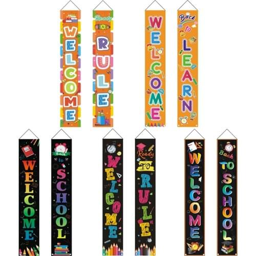 1 Pair Welcome Happy Back to School Banners Front Door Entrance Signs Classroom Decorations for First Day of School Toy Figures