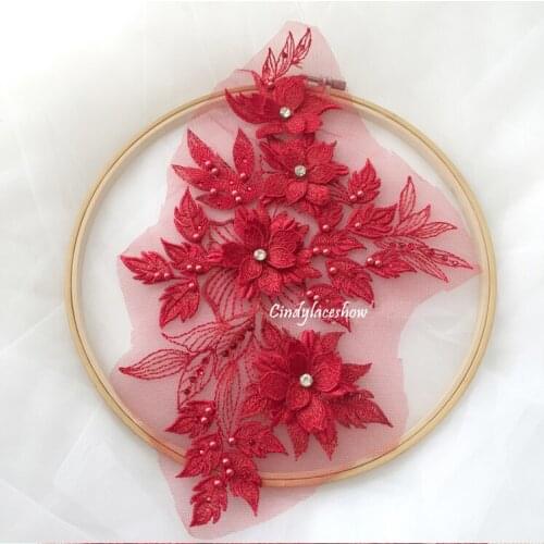 2 PCS 33 * 21.5 CM Exquisite 3D Beading Applique Six Colors Can Be Selected DIY Clothing Accessories For Wedding Dress Costume