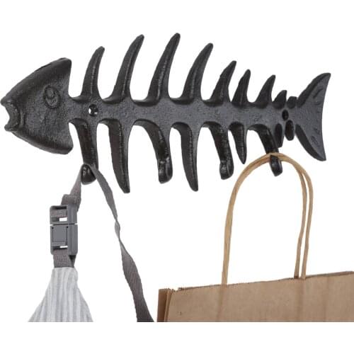 Antique Animal Figurine Rack Hanging Home Décor Fish Bones Cast Iron Hook Peg Decor Fishing Hooks Fishing Decorative Wall Hook